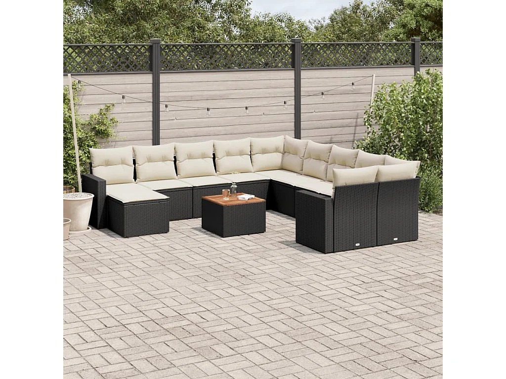 12-delige Loungeset met kussens poly rattan zwart