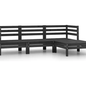4-delige Loungeset massief grenenhout zwart