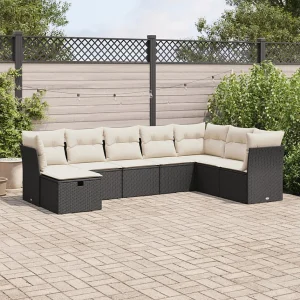 8-delige Loungeset met kussens poly rattan zwart 8-delige Loungeset met kussens poly rattan zwart