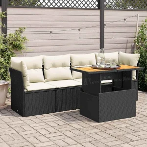 5-delige Loungeset met kussens poly rattan zwart 5-delige Loungeset met kussens poly rattan zwart