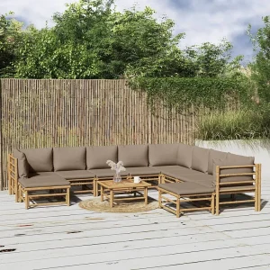 11-delige Loungeset met kussens bamboe taupe 11-delige Loungeset met kussens bamboe taupe