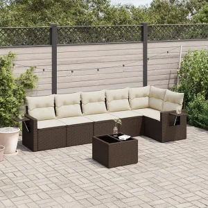 7-delige Loungeset met kussens poly rattan bruin 7-delige Loungeset met kussens poly rattan bruin