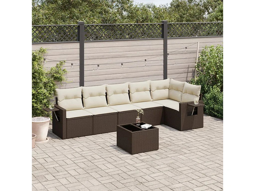 7-delige Loungeset met kussens poly rattan bruin