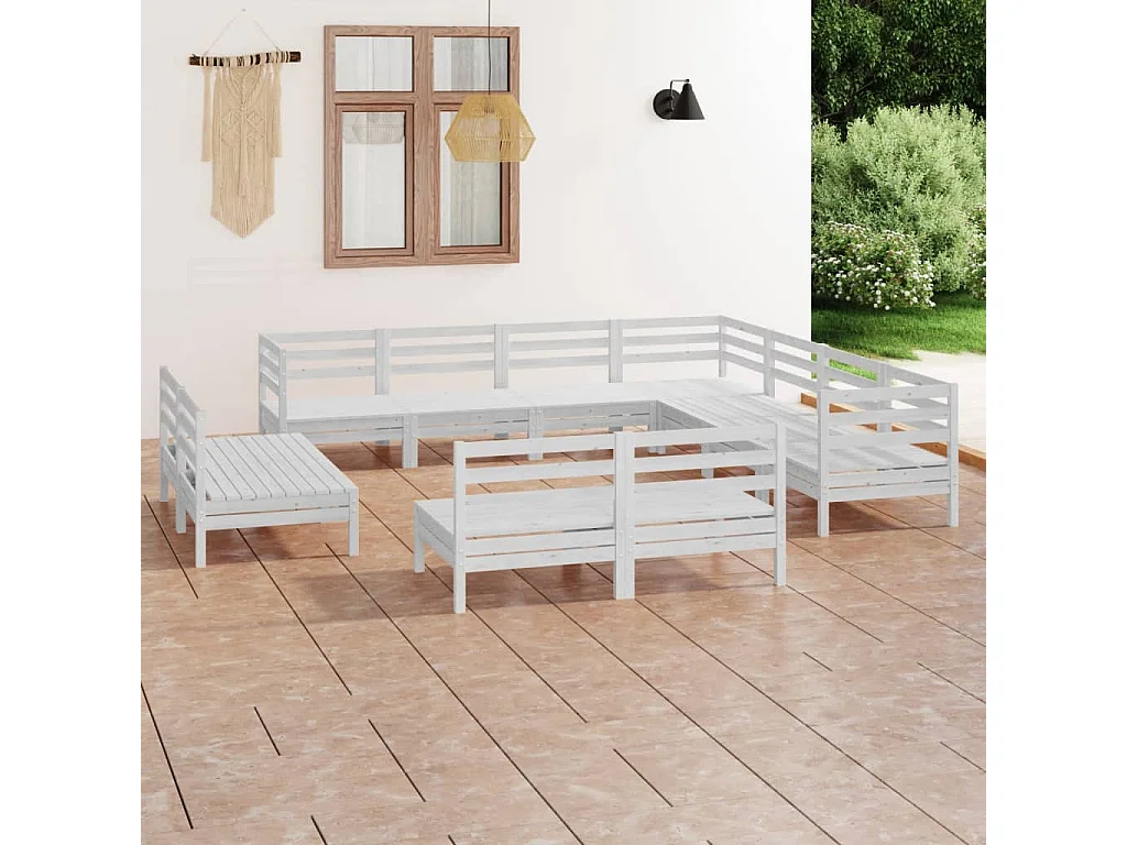11-delige Loungeset massief grenenhout wit