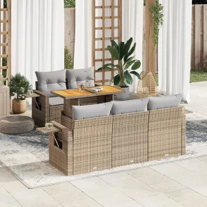 6-delige Loungeset met kussens poly rattan beige 6-delige Loungeset met kussens poly rattan beige