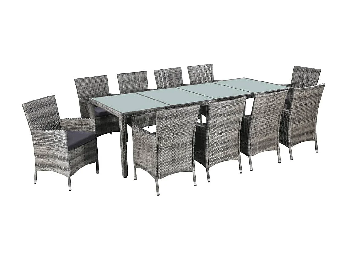 11-delige Tuinset met kussens poly rattan grijs