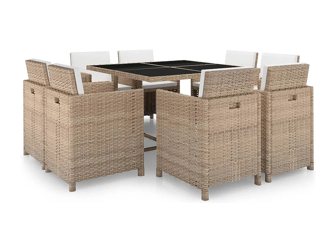 9-delige Tuinset met kussens poly rattan beige