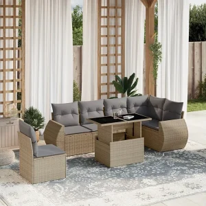 7-delige Loungeset met kussens poly rattan beige 7-delige Loungeset met kussens poly rattan beige