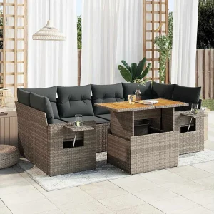 7-delige Loungeset met kussens poly rattan grijs 7-delige Loungeset met kussens poly rattan grijs