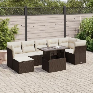 8-delige Loungeset met kussens poly rattan bruin 8-delige Loungeset met kussens poly rattan bruin