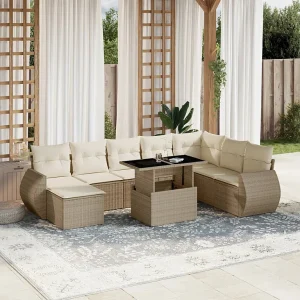 9-delige Loungeset met kussens poly rattan beige 9-delige Loungeset met kussens poly rattan beige