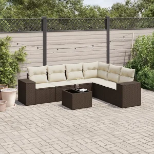 7-delige Loungeset met kussens poly rattan bruin 7-delige Loungeset met kussens poly rattan bruin