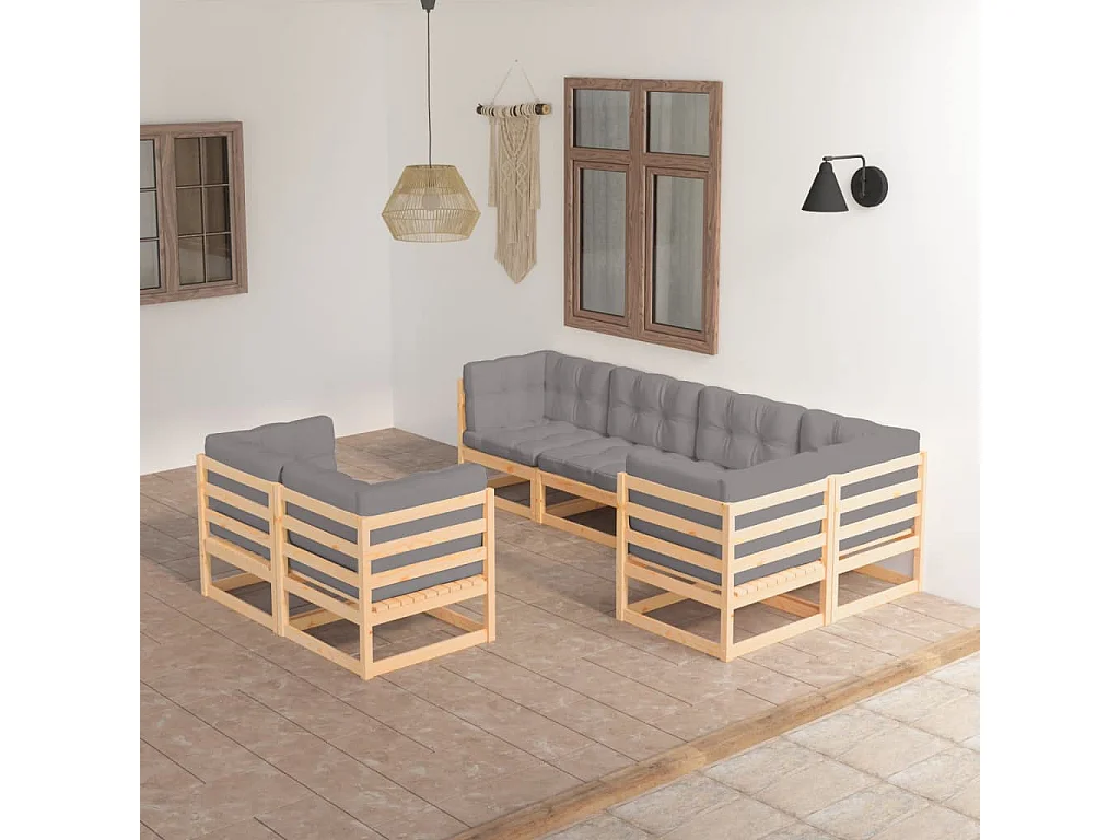 7-delige Loungeset met kussens massief grenenhout