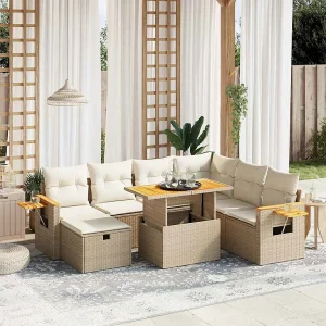 8-delige Loungeset met kussens poly rattan beige 8-delige Loungeset met kussens poly rattan beige