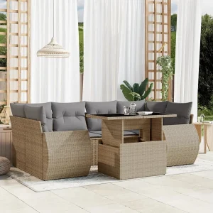 7-delige Loungeset met kussens poly rattan beige 7-delige Loungeset met kussens poly rattan beige