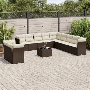 12-delige Loungeset met kussens poly rattan bruin 12-delige Loungeset met kussens poly rattan bruin