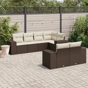 7-delige Loungeset met kussens poly rattan bruin 7-delige Loungeset met kussens poly rattan bruin