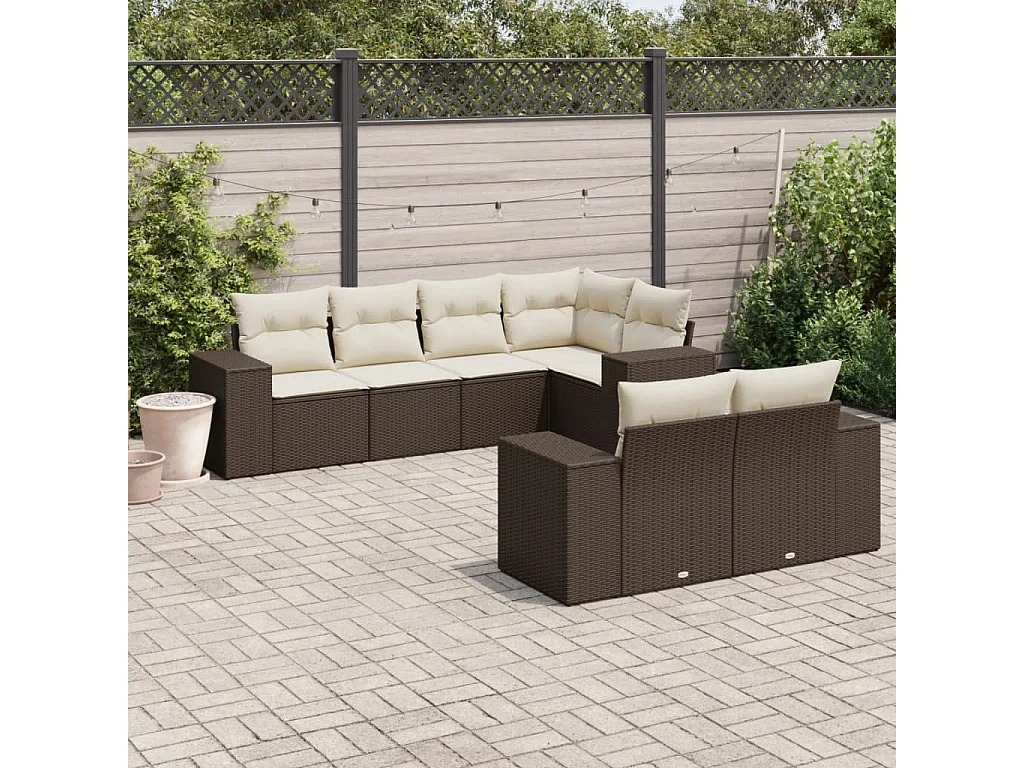 7-delige Loungeset met kussens poly rattan bruin