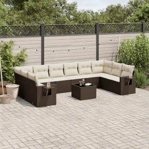 11-delige Loungeset met kussens poly rattan bruin 11-delige Loungeset met kussens poly rattan bruin