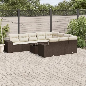 11-delige Loungeset met kussens poly rattan bruin 11-delige Loungeset met kussens poly rattan bruin