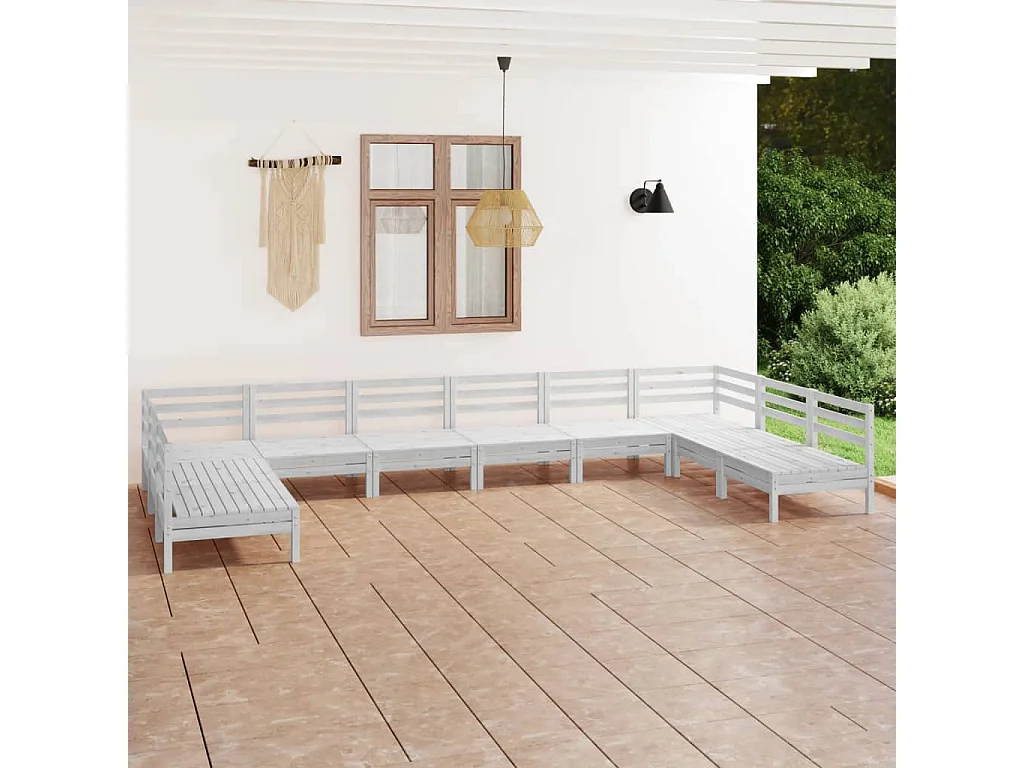 10-delige Loungeset massief grenenhout wit