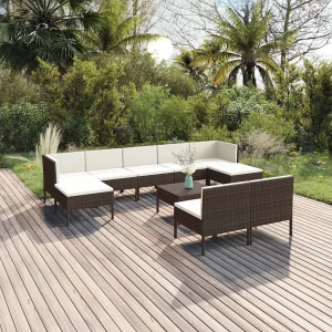 10-delige Loungeset met kussens poly rattan bruin 10-delige Loungeset met kussens poly rattan bruin
