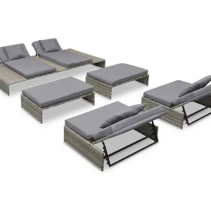 5-delige Loungeset met kussens poly rattan grijs 5-delige Loungeset met kussens poly rattan grijs