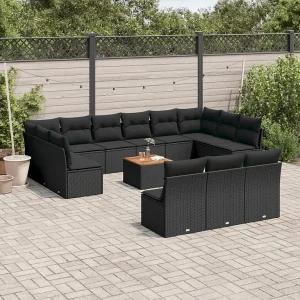 14-delige Loungeset met kussens poly rattan zwart 14-delige Loungeset met kussens poly rattan zwart