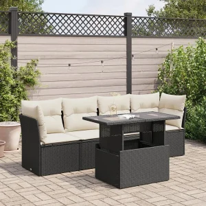 5-delige Loungeset met kussens poly rattan zwart 5-delige Loungeset met kussens poly rattan zwart