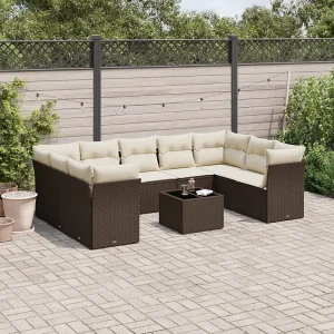 10-delige Loungeset met kussens poly rattan bruin 10-delige Loungeset met kussens poly rattan bruin