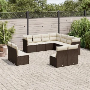 11-delige Loungeset met kussens poly rattan bruin 11-delige Loungeset met kussens poly rattan bruin