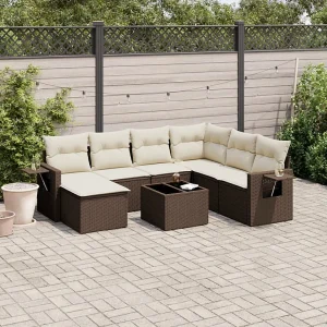 8-delige Loungeset met kussens poly rattan bruin 8-delige Loungeset met kussens poly rattan bruin