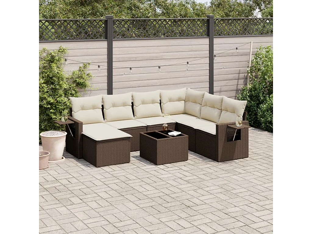 8-delige Loungeset met kussens poly rattan bruin