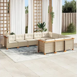 10-delige Loungeset met kussens poly rattan beige 10-delige Loungeset met kussens poly rattan beige