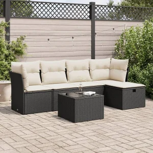 6-delige Loungeset met kussens poly rattan zwart 6-delige Loungeset met kussens poly rattan zwart