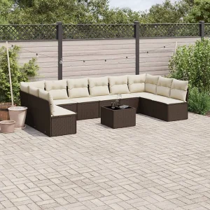11-delige Loungeset met kussens poly rattan bruin 11-delige Loungeset met kussens poly rattan bruin
