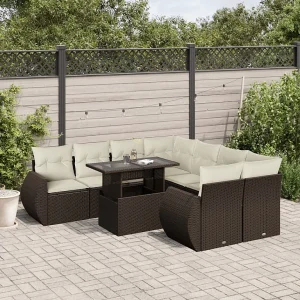 9-delige Loungeset met kussens poly rattan bruin 9-delige Loungeset met kussens poly rattan bruin
