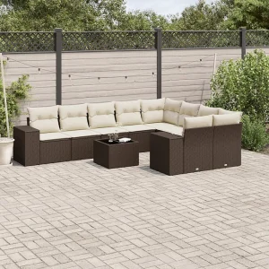 10-delige Loungeset met kussens poly rattan bruin 10-delige Loungeset met kussens poly rattan bruin