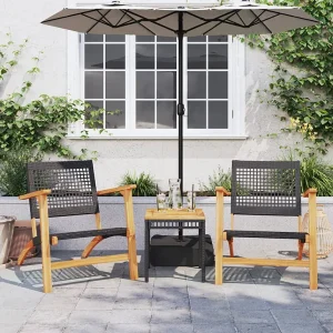 3-delige Bistroset poly rattan en massief acaciahout zwart 3-delige Bistroset poly rattan en massief acaciahout zwart