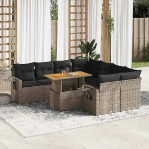 9-delige Loungeset met kussens poly rattan grijs 9-delige Loungeset met kussens poly rattan grijs