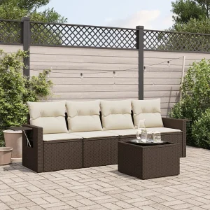 5-delige Loungeset met kussens poly rattan bruin 5-delige Loungeset met kussens poly rattan bruin