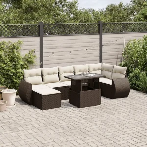8-delige Loungeset met kussens poly rattan bruin 8-delige Loungeset met kussens poly rattan bruin