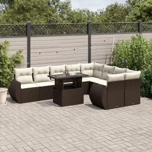 10-delige Loungeset met kussens poly rattan bruin 10-delige Loungeset met kussens poly rattan bruin