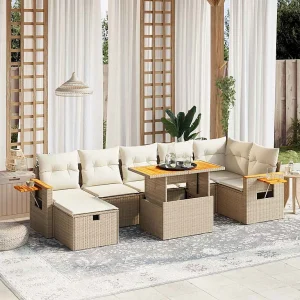 8-delige Loungeset met kussens poly rattan beige 8-delige Loungeset met kussens poly rattan beige