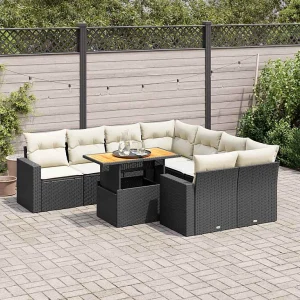 9-delige Loungeset met kussens poly rattan zwart 9-delige Loungeset met kussens poly rattan zwart