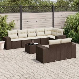 9-delige Loungeset met kussens poly rattan bruin 9-delige Loungeset met kussens poly rattan bruin