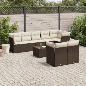 9-delige Loungeset met kussens poly rattan bruin 9-delige Loungeset met kussens poly rattan bruin