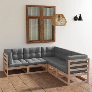 5-delige Loungeset met kussens massief grenenhout 5-delige Loungeset met kussens massief grenenhout