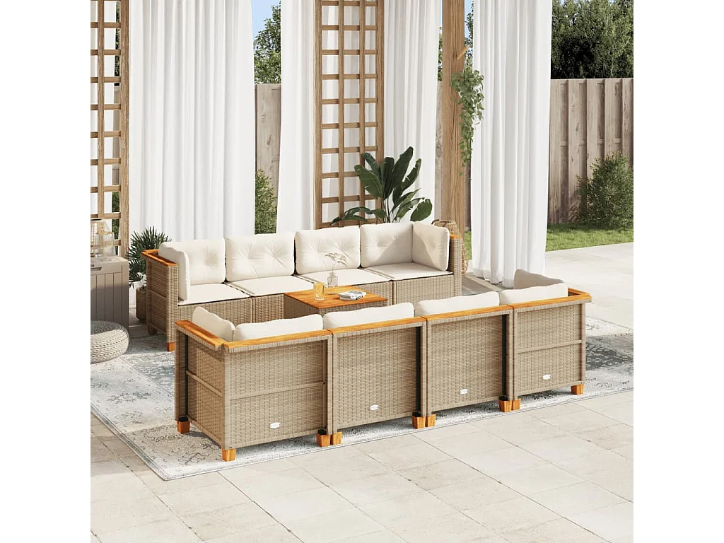 9-delige Loungeset met kussens poly rattan beige