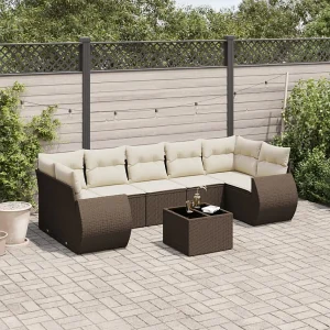 8-delige Loungeset met kussens poly rattan bruin 8-delige Loungeset met kussens poly rattan bruin